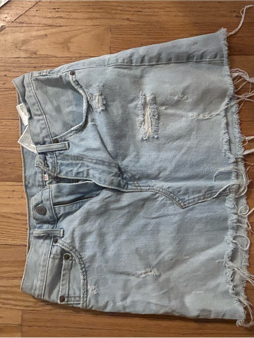 Vintage Levi’s Light Wash Distressed Denim Mini Skirt